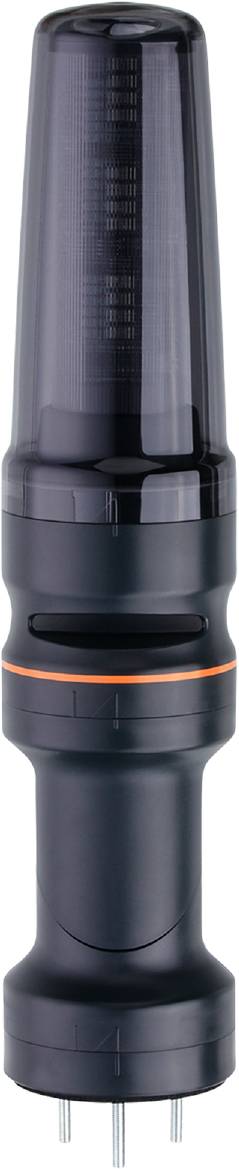 Eine schwarze Thermosflasche mit orangefarbenen Akzenten und einem Schraubdeckel. Ideal zum Warm- oder Kalthalten von Getränken.