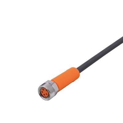 Orangener Steckverbinder an grauem Kabel auf schwarzem Hintergrund.