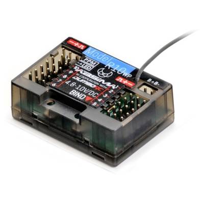 Ein elektronisches Modellbauteil mit Anschlussports und Aufdrucken für Spannungsbereich 4,8-10V DC. Drahtverbindung sichtbar.