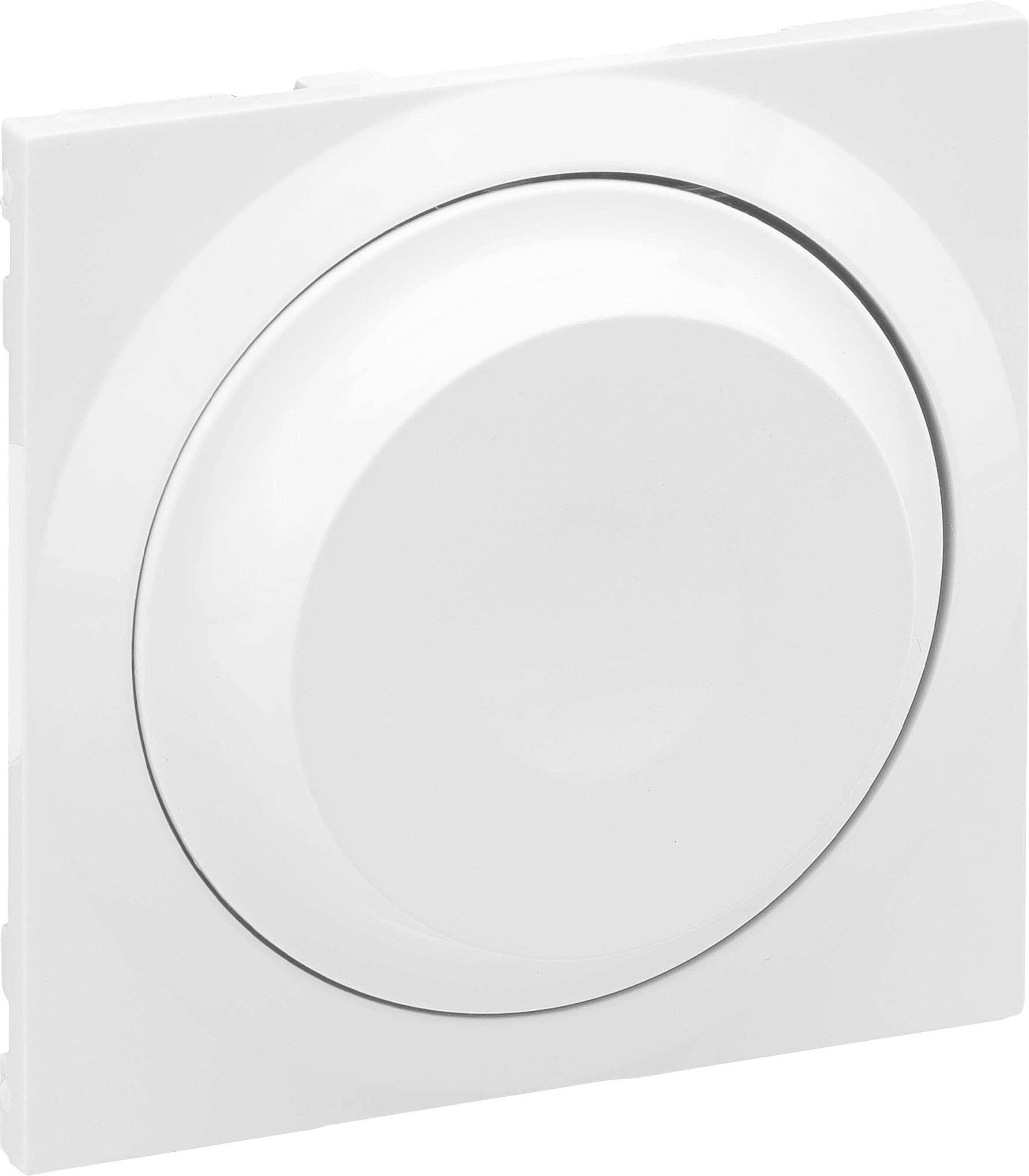 Ein weißer, runder Lichtdimmer mit einem eleganten, minimalistischen Design.