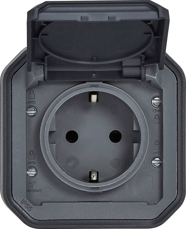 Legrand  Komplett Aufputz, Schutzkontakt-Steckdose mit Klappdeckel Plexo Grau 069799L 1 St.