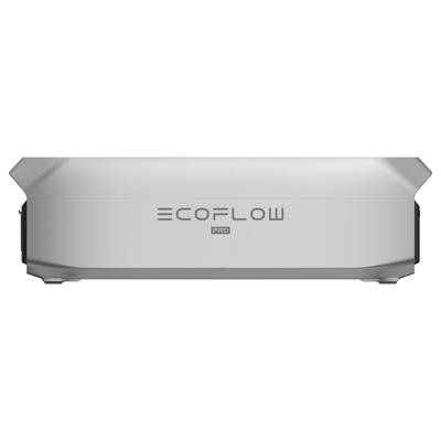 Graues EcoFlow-Gerät mit dem Schriftzug 'ECOFLOW PRO' auf der Vorderseite, Darstellung von Energiespeichertechnologie.