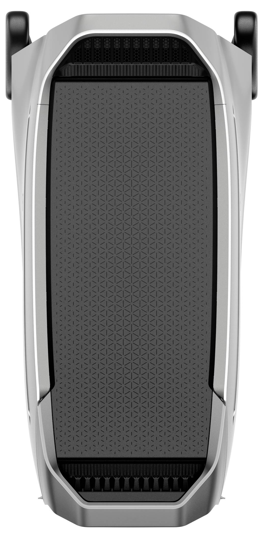 Laufband von oben gesehen, zeigt eine schwarze Lauffläche mit silbernen Seiten.