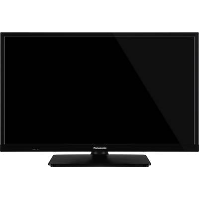 Ein schwarzer, ausgeschalteter Flachbildfernseher steht auf einem Tisch.