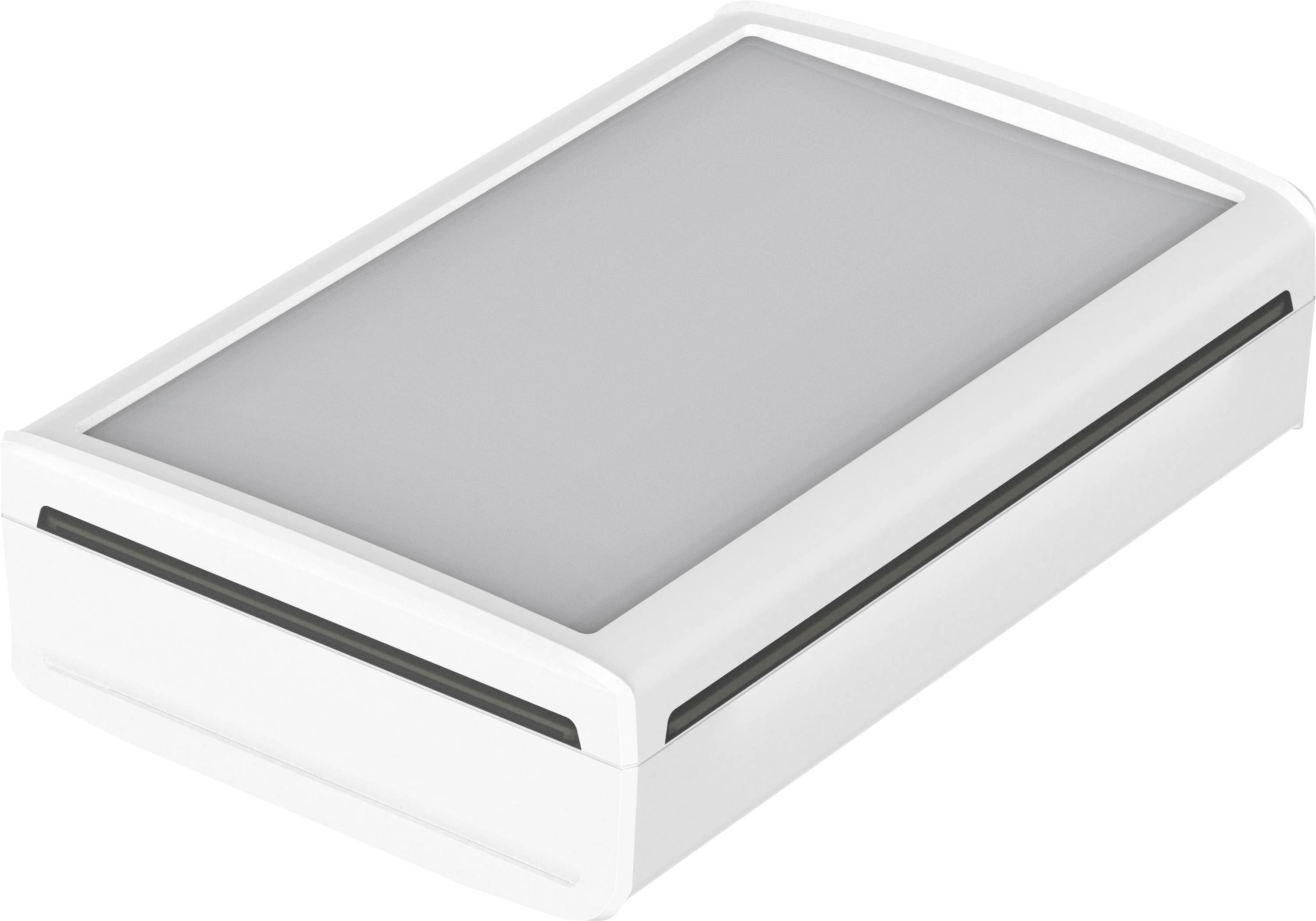 Weiße rechteckige UV-C-Desinfektionsbox mit abgerundeten Kanten, geeignet zur Desinfektion kleiner Gegenstände.