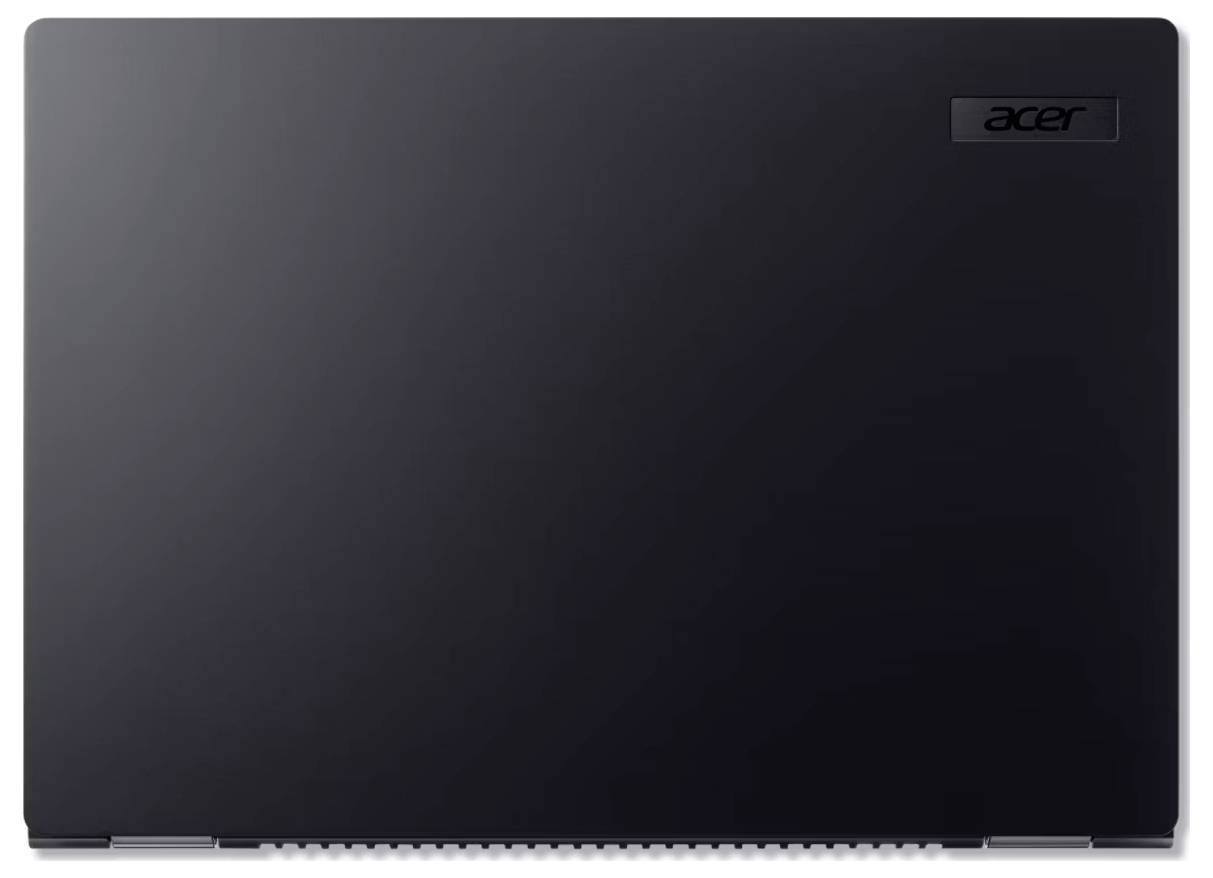 Ein schwarzer Laptopdeckel mit dem 'Acer'-Logo in der oberen rechten Ecke. Der Deckel ist schlicht und minimalistisch gestaltet.