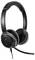 Schwarzes Headset mit verstellbarem Bügel, Ohrpolstern und Mikrofon. Eignet sich für Telefonate oder Online-Konferenzen.