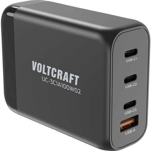 VOLTCRAFT UC-3C1A100W02 USB Ladegerät 100 W 3x USB-C®, 1x USB-A USB PD Schwarz Innenbereich GaN, USB Power Delivery (USB...
