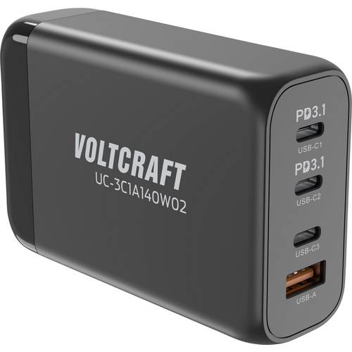 VOLTCRAFT UC-3C1A140W02 USB Ladegerät 140 W 3x USB-C®, 1x USB-A Anzahl Ausgänge: 4 x GaN, USB Power Delivery (USB-PD), S...