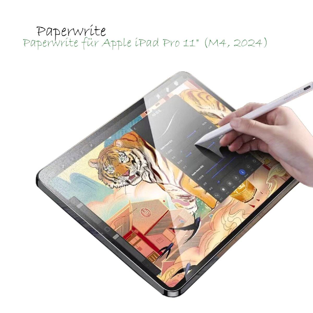 Ein Apple iPad Pro 11" wird mit dem Paperwrite-Stift verwendet. Auf dem Bildschirm ist eine bunte Tigerillustration zu sehen.