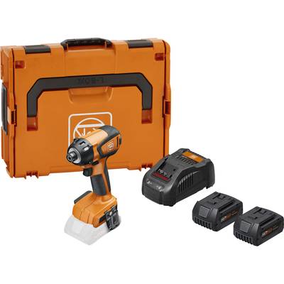 Akkuschrauber-Set mit orange-schwarzem Schrauber, zwei Akku-Packs, Ladegerät und passendem Koffer.