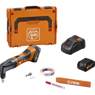 Multimaster-Set von Fein: orangefarbene Werkzeugbox, oszillierendes Multifunktionswerkzeug, Akku, Ladegerät, Zubehörteile.