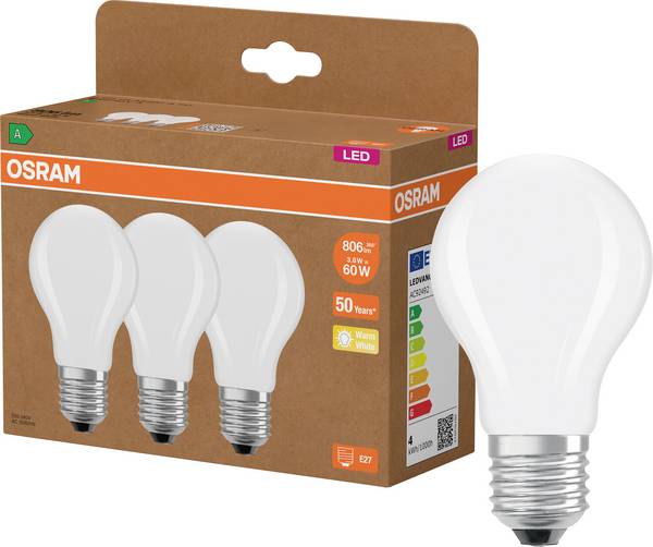 OSRAM HOMELIGHTING 4099854338656 LED EEK A (A - G) E27  3.8 W = 60 W Warmweiß (Ø x H) 60 mm x 60 mm  3 St.