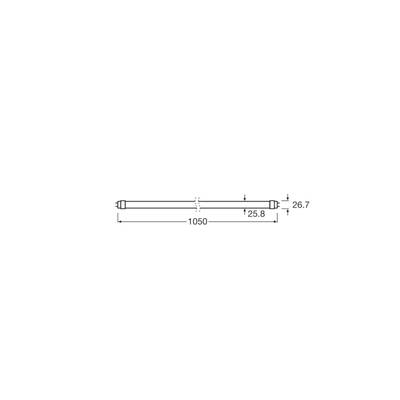 Eine technische Zeichnung eines Röhrensystems. Die Länge beträgt 1050 mm, der Außendurchmesser 26,7 mm und der Innendurchmesser 25,8 mm.