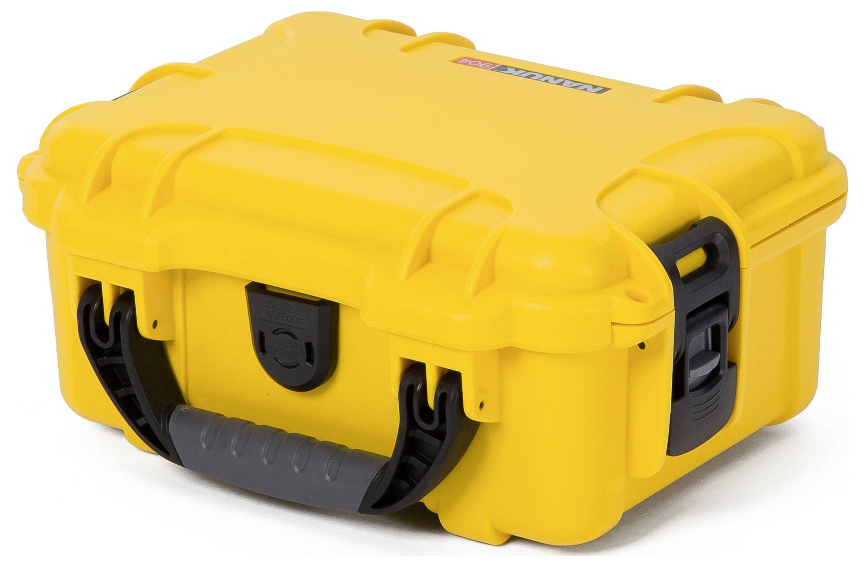 Gelber Schutzkoffer mit Griff und schwarzen Verschlüssen, ideal für den sicheren Transport empfindlicher Gegenstände.