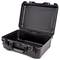 Schwarzer, geöffneter Hartschalenkoffer mit robustem Griff, geeignet für den sicheren Transport und Schutz von empfindlichen Gegenständen.