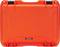 Ein leuchtend orangener Schutzkoffer mit zwei schwarzen Verschlüssen, geeignet für den sicheren Transport empfindlicher Gegenstände.