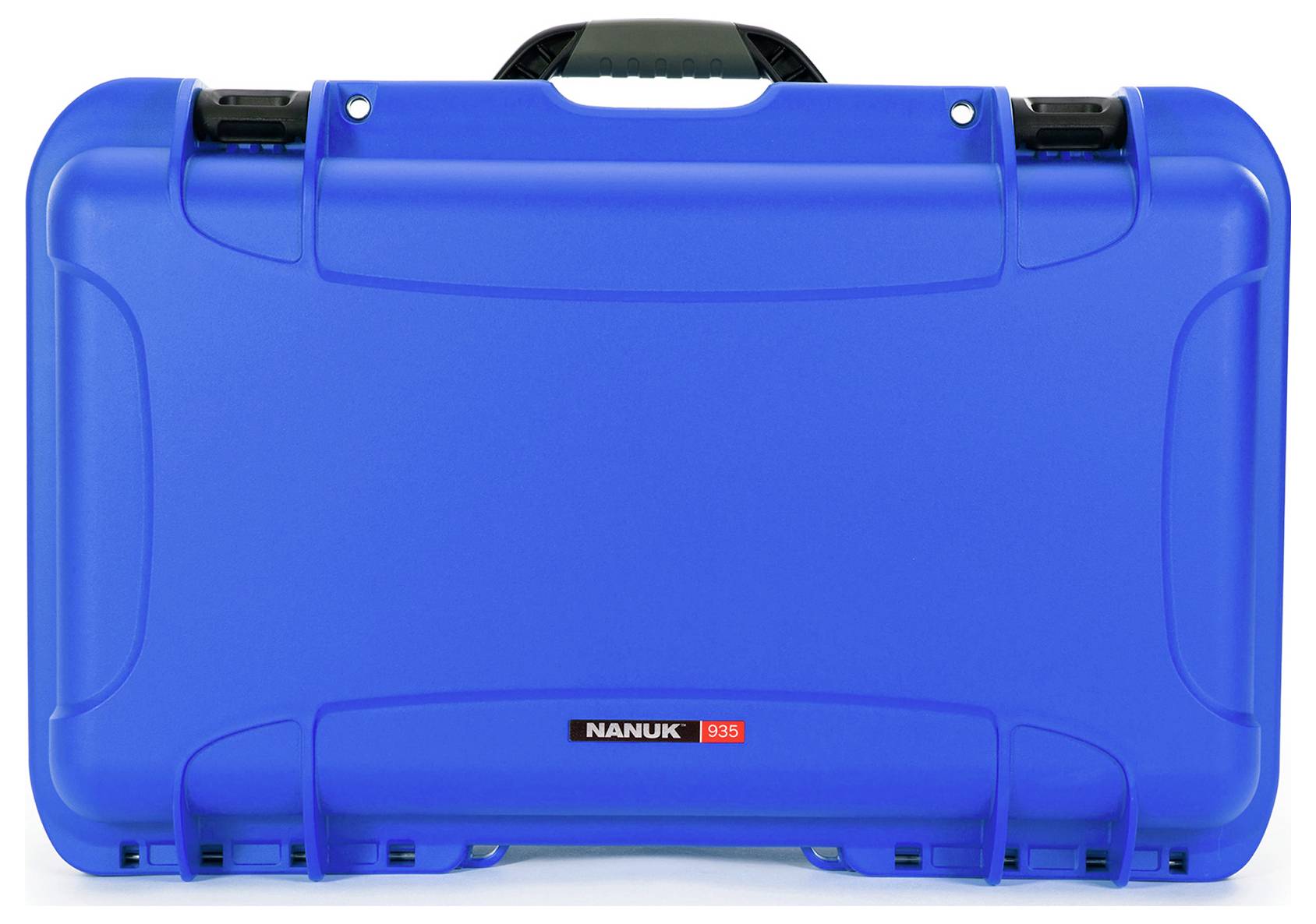 Ein blauer, robuster Schutzkoffer mit schwarzem Griff und Verschlüssen, markiert mit 'Nanuk 935'. Optimal für den sicheren Transport.