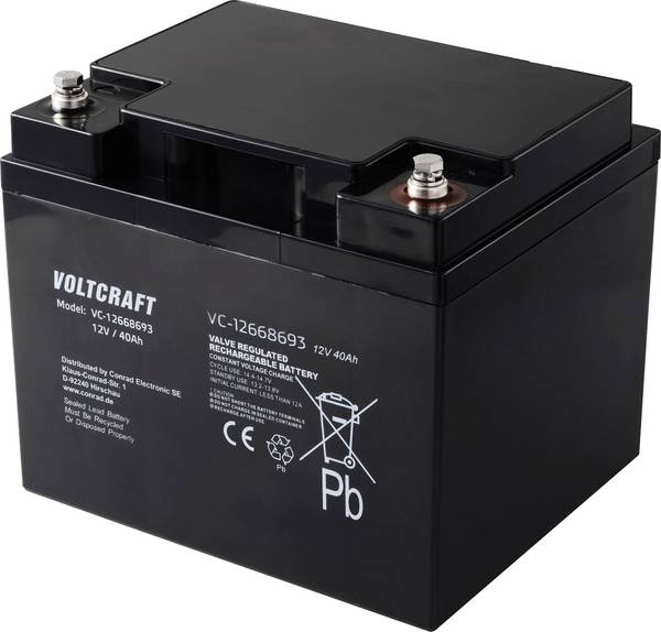 VOLTCRAFT VC-12668693 VC-16623015 Bleiakku 12 V 40 Ah Blei-Vlies (AGM) (B x H x T) 197.5 x 170 x 165.5 mm Wartungsfrei, Geringe Selbstentladung