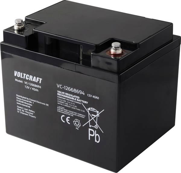 VOLTCRAFT VC-12668694 VC-16623020 Bleiakku 12 V 45 Ah Blei-Vlies (AGM) (B x H x T) 197.5 x 170 x 165.5 mm Wartungsfrei, Geringe Selbstentladung
