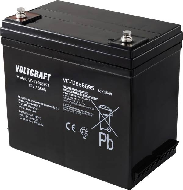 VOLTCRAFT VC-12668695 VC-16623025 Bleiakku 12 V 55 Ah Blei-Vlies (AGM) (B x H x T) 239 x 205 x 132 mm Wartungsfrei, Geringe Selbstentladung