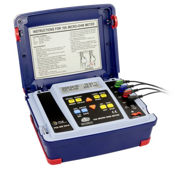 PCE Instruments Ohmmeter PCE-MO 2010 4-Leiter-Messmethode |0 µΩ … 200 Ω |7 wählbare Messbereiche |LCD mit Beleuchtung