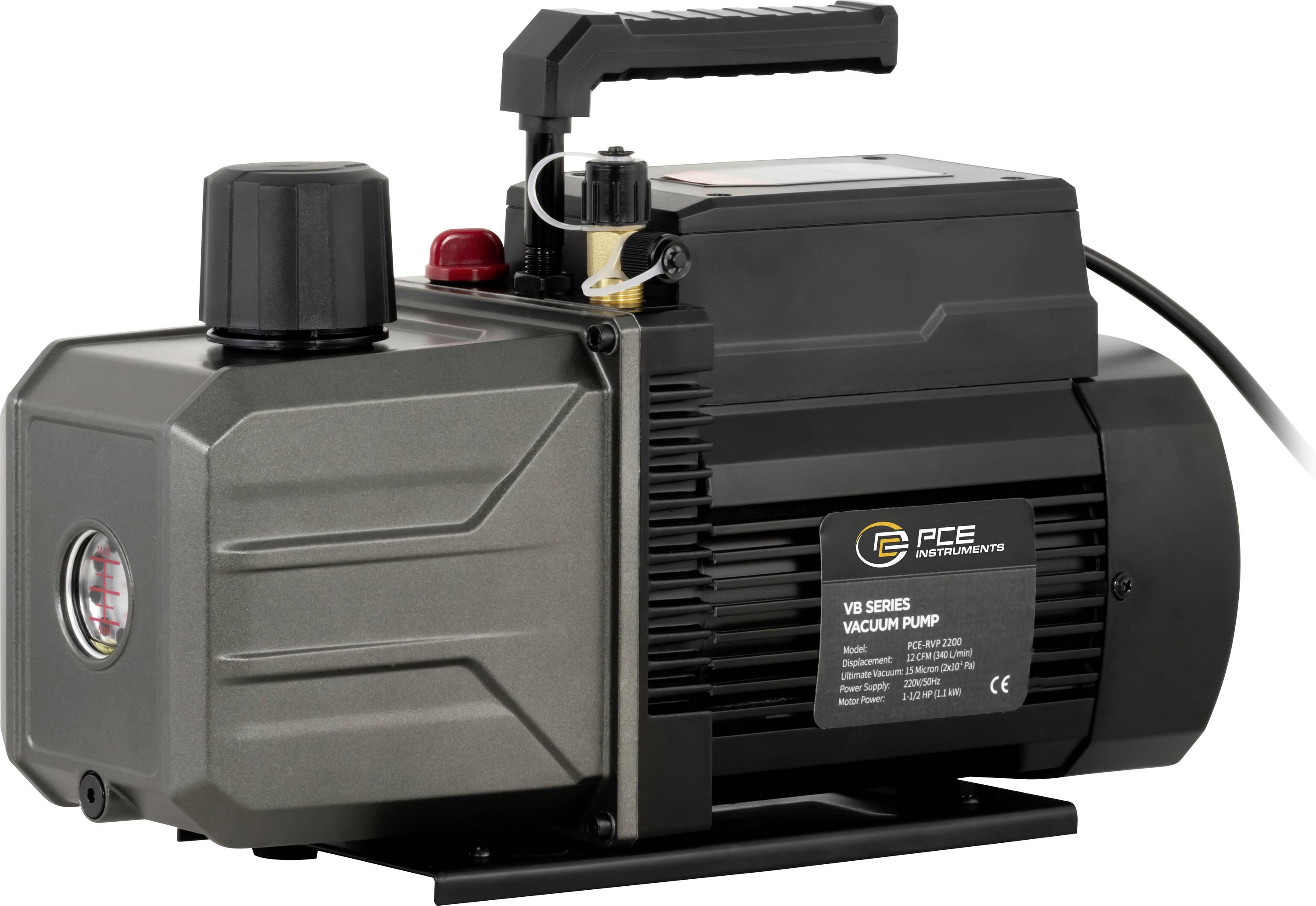PCE Instruments Zweistufige Vakuumpumpe PCE-RVP 2200 für Wärmepumpen |Kältemittel|1,5 PS |340 l/min |Öltank 660 ml