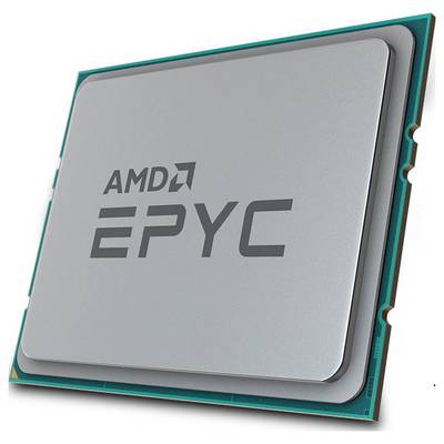 Ein silberner Computerprozessor mit der Aufschrift 'AMD EPYC' in großen, dunkelgrauen Buchstaben.