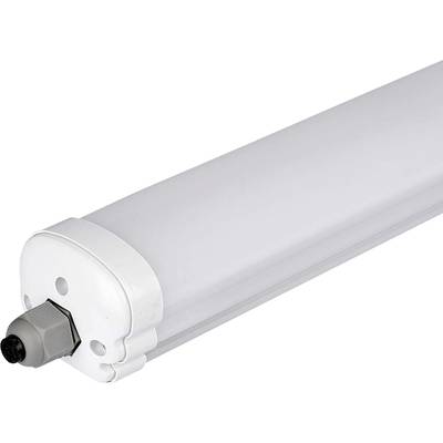 Eine weiße LED-Röhre mit einem robusten Gehäuse, geeignet für den Einsatz in industriellen oder feuchten Umgebungen.