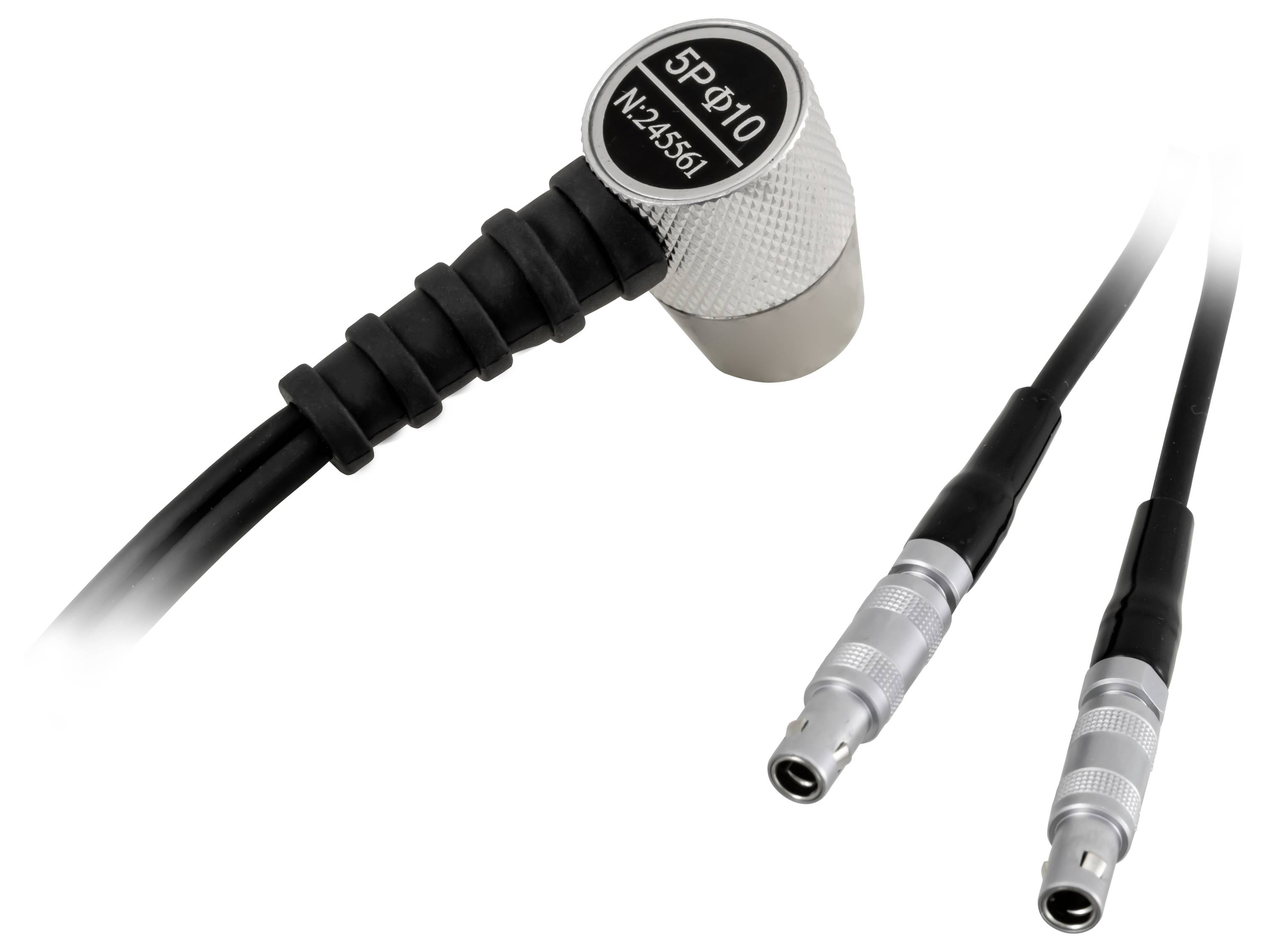 Ein schwarzes Kabel mit Steckverbindern führt zu zwei separaten Anschlüssen. Markierung auf dem Hauptstecker: '5P Ø10 N234581'.