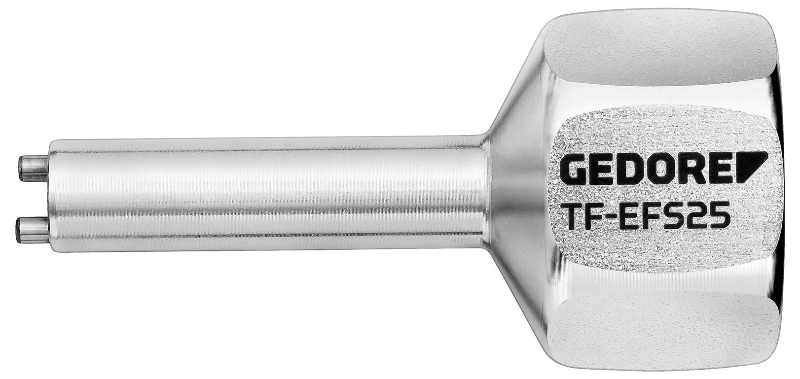 Metallischer Einsatz von Gedore, Modell TF-EFS25, mit zylindrischem Schaft und zwei Stiften am Ende.