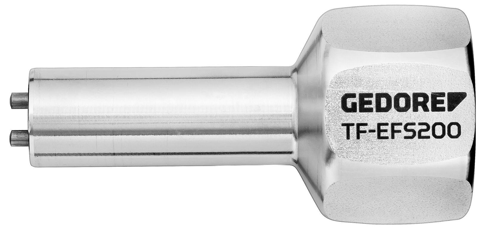 Metallhülse mit zwei Stiften und der Aufschrift 'GEDORE TF-EFS200' auf der Seite. Werkzeug für spezielle Einsätze.