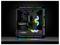 Ein geöffneter Computergehäuse zeigt interne Komponenten wie eine GeForce RTX-Grafikkarte und leuchtende LEDs in verschiedenen Farben.