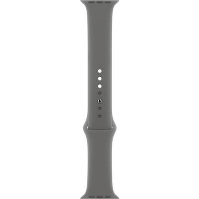 Ein graues, glattes Armband mit mehreren Löchern zur Größenanpassung, geeignet für eine Smartwatch.