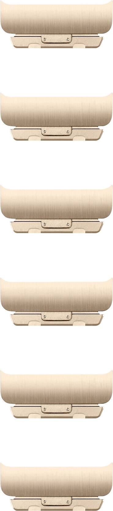 Fünf beige Taschenknöpfe, vertikal angeordnet, auf weißem Hintergrund.