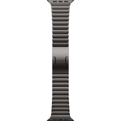 Ein schwarzes, geriffeltes Armband für eine Smartwatch, aus Edelstahl, mit einer Magnetverschluss.