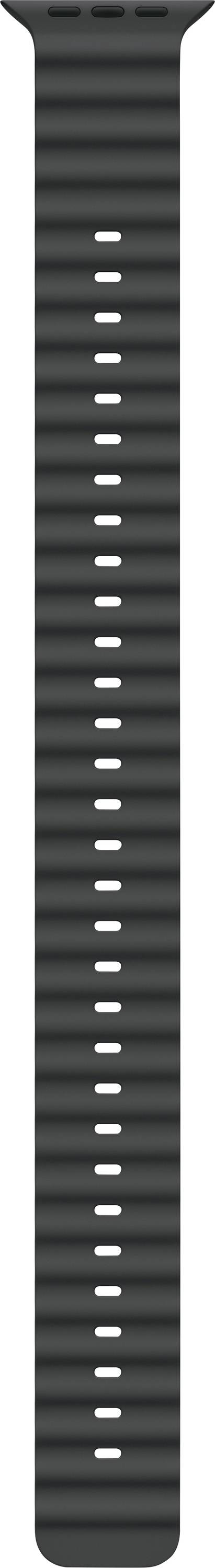 Ein schwarzes, geripptes Uhrenarmband aus Silikon mit mehreren Löchern zur Anpassung der Größe.