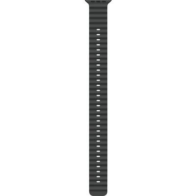 Ein schwarzes, geripptes Uhrenarmband aus Silikon mit mehreren Löchern zur Anpassung der Größe.