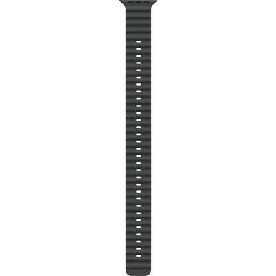 Schwarzes, geripptes Armband mit vertikaler Reihe von Löchern, passend für eine Smartwatch oder ein Fitnessarmband.