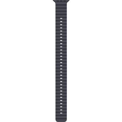 Schwarzes, geripptes Uhrenarmband mit mehreren weißen Löchern in der Mitte zur Anpassung der Größe.