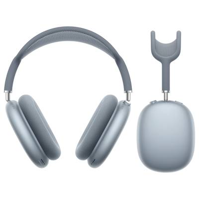 Kopfhörer in Blau mit weichen Ohrpolstern und gebogenem Bügel; daneben passende Tragetasche. Geeignet für Musikgenuss oder Anrufe.