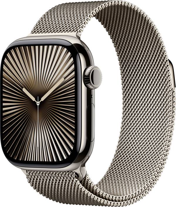 Apple Watch Series 10 GPS + Cellular 42 mm Titangehäuse Milanaisearmband Natur