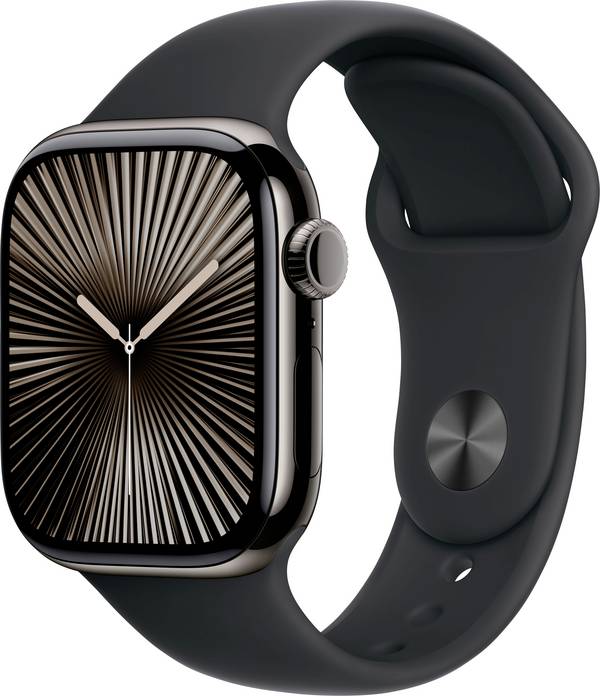 Apple Watch Series 10 GPS + Cellular 42 mm Titangehäuse Sport Band Schwarz S/M