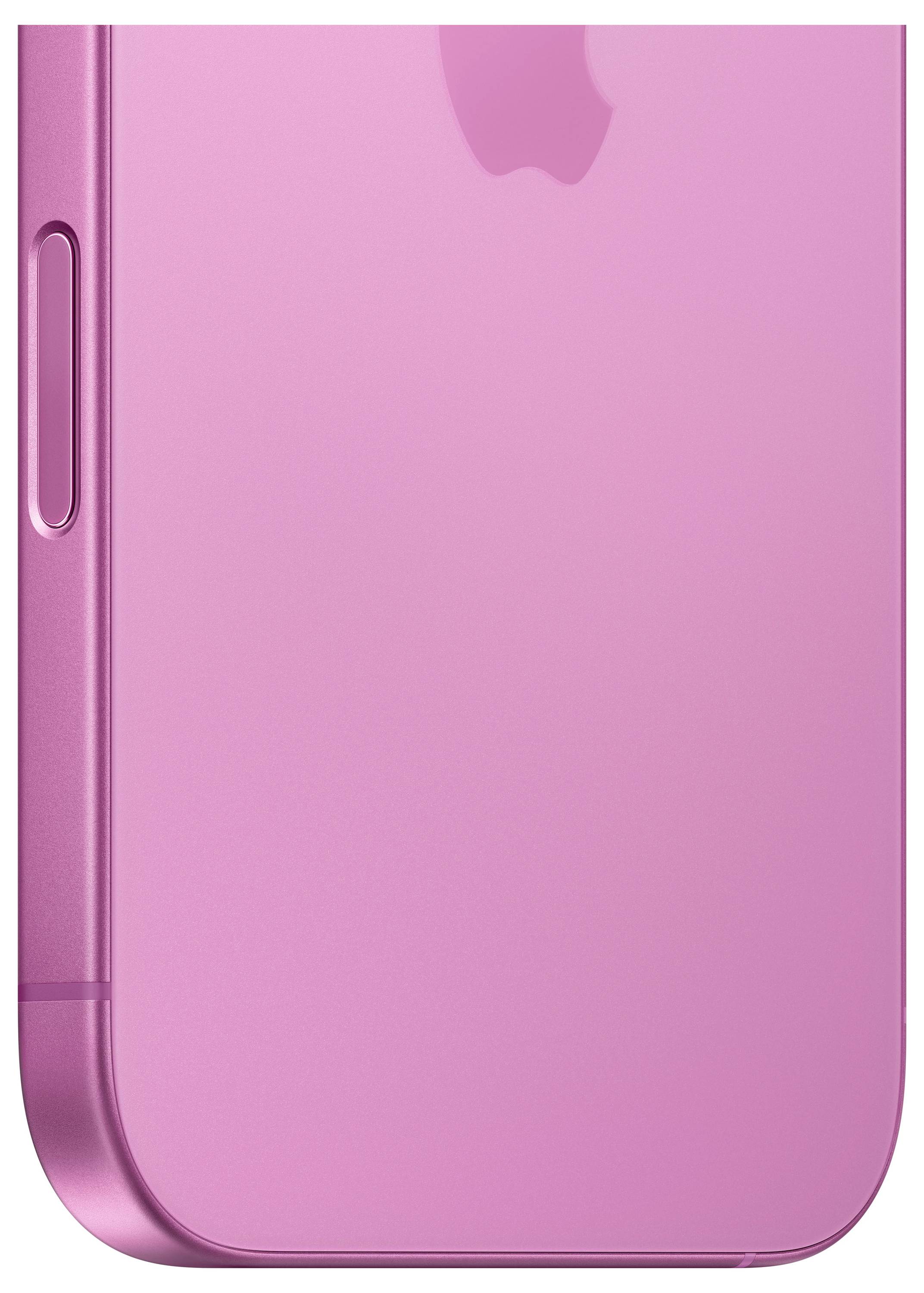 Rosa Smartphone-Rückseite mit seitlichem Knopf und Ausschnitt des Markenlogos.