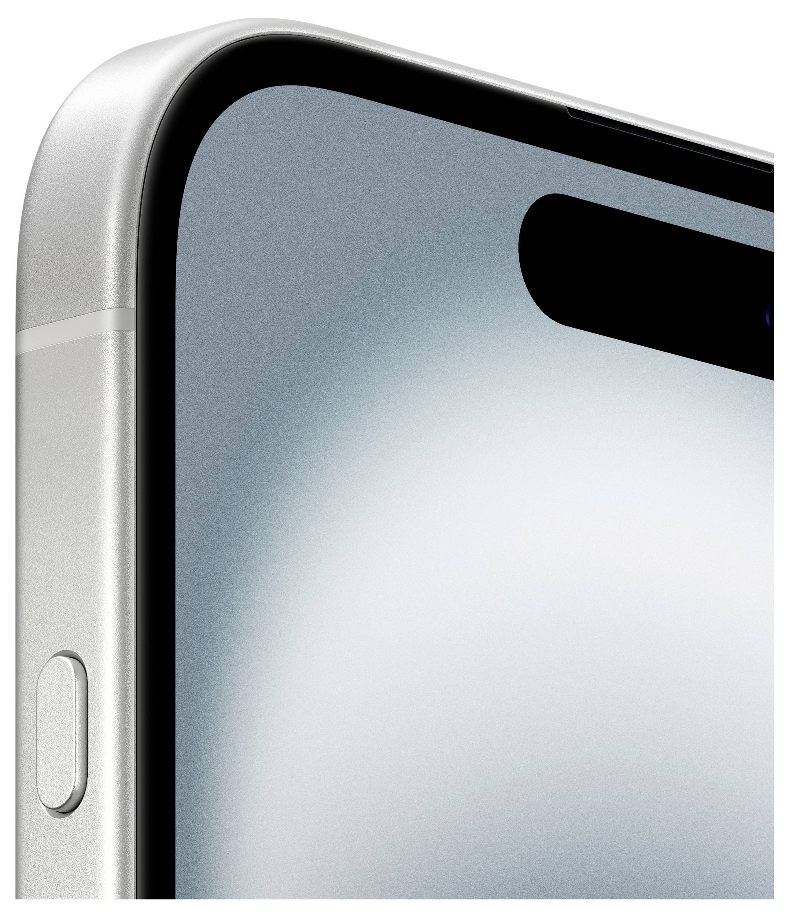 Nahaufnahme eines modernen Smartphones. Sichtbar sind die obere rechte Ecke des Bildschirms, ein Knopf an der Seite und ein Kameraloch.