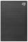 Externe Festplatte mit schwarzem, gebürstetem Metallgehäuse und kleinem Firmenlogo oben rechts.