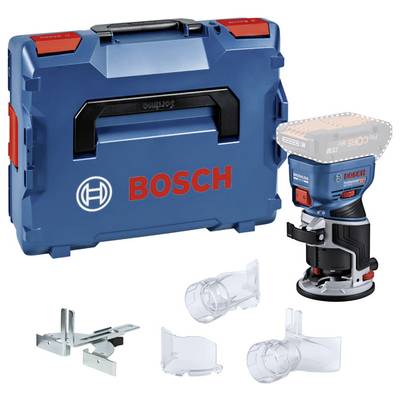 Blauer Bosch-Werkzeugkoffer mit Fräse, Zubehörteilen und Ersatzteilen. Geeignet für professionelle Handwerker oder Heimwerker.