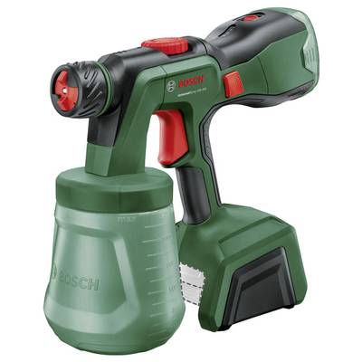 Grüner Bosch Farbsprüher mit ergonomischem Griff und Messskala auf dem Behälter, geeignet für Heimwerkerprojekte.
