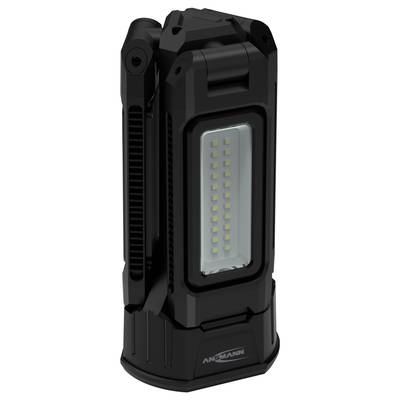 Schwarze, tragbare LED-Arbeitsleuchte mit mehreren LEDs in der Mitte, robustes Design, geeignet für den Einsatz in Werkstätten.