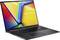 Laptop von ASUS, Modell 'Vivobook', mit farbenfrohem Bildschirm, schwarzer Tastatur und schmalem Gehäuserand, von links gesehen.
